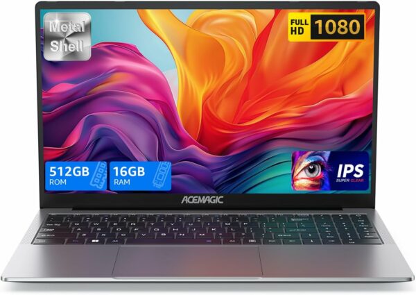 ACEMAGIC PC Portatile 16GB DDR4 RAM 512GB SSD(Espandi 2 TB), Notebook Alder Lake N95(fino a 3.4Ghz) 15.6" Full HD, WiFi,Type_C, USB3.2, HDMI, Webcam
